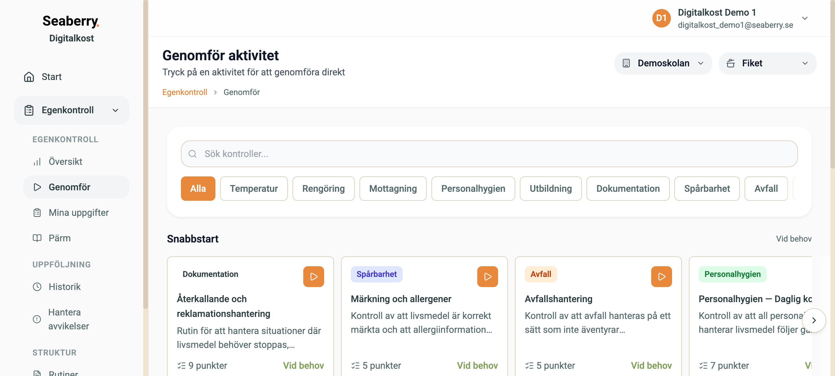 Starta kontroll – välj definition