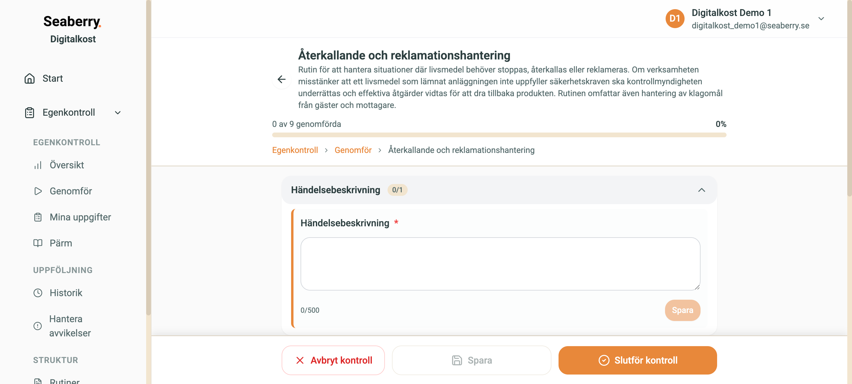 Pågående kontrollkörning