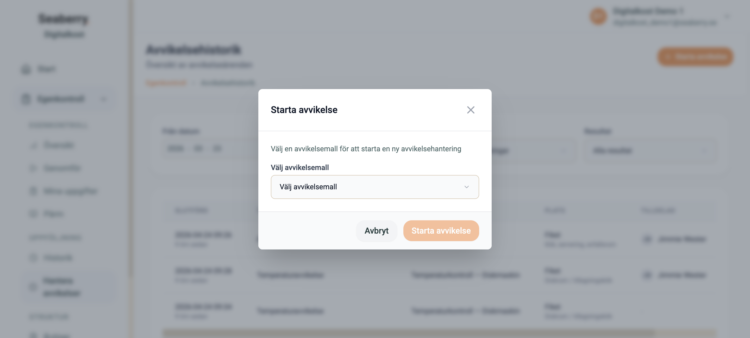 Välj avvikelsemall