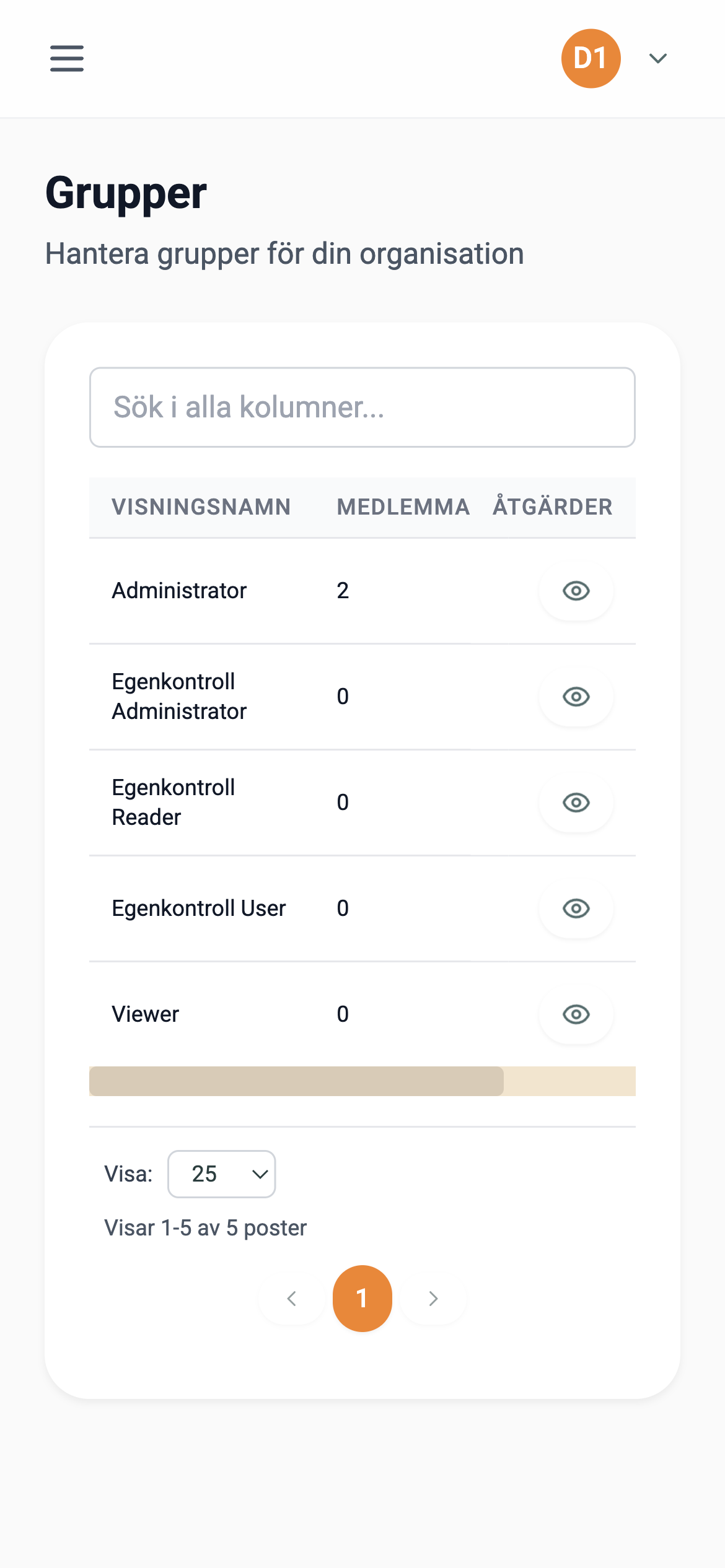 Grupplista – mobilvy