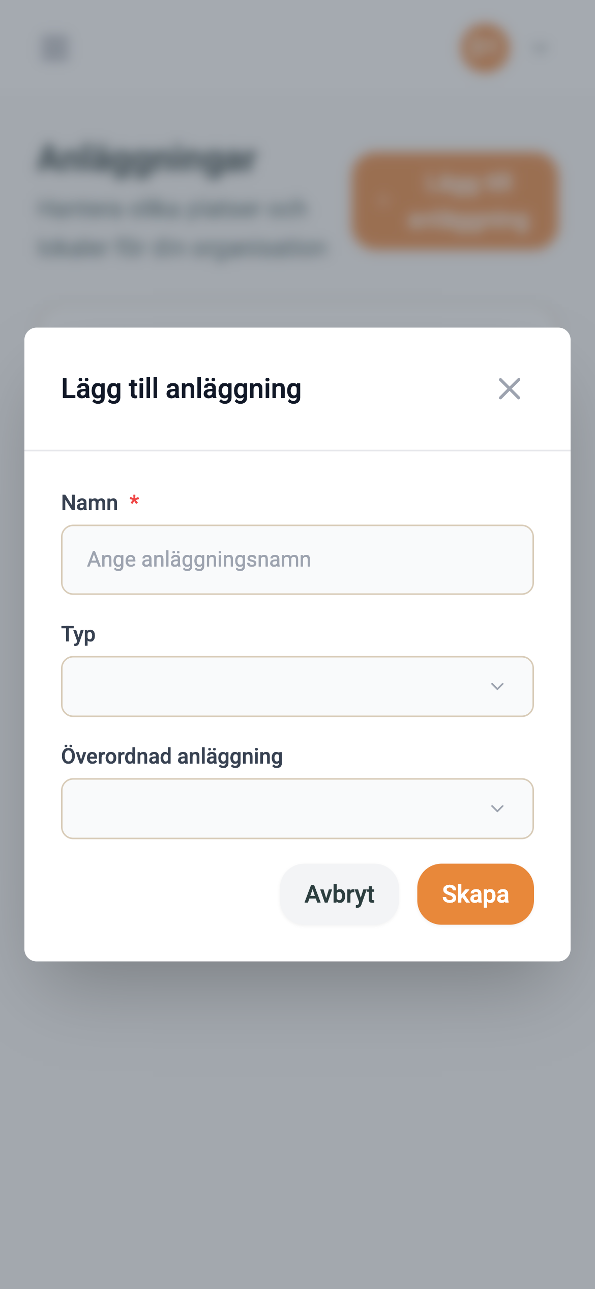 Skapa ny plats – mobilvy