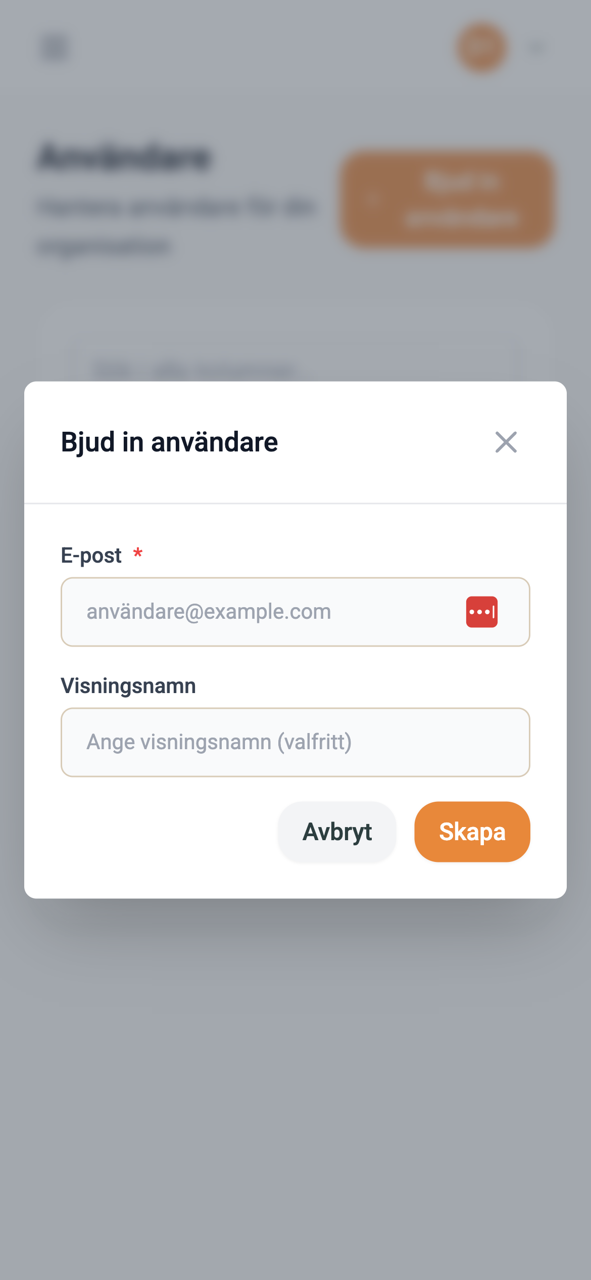 Bjud in användare – mobilvy