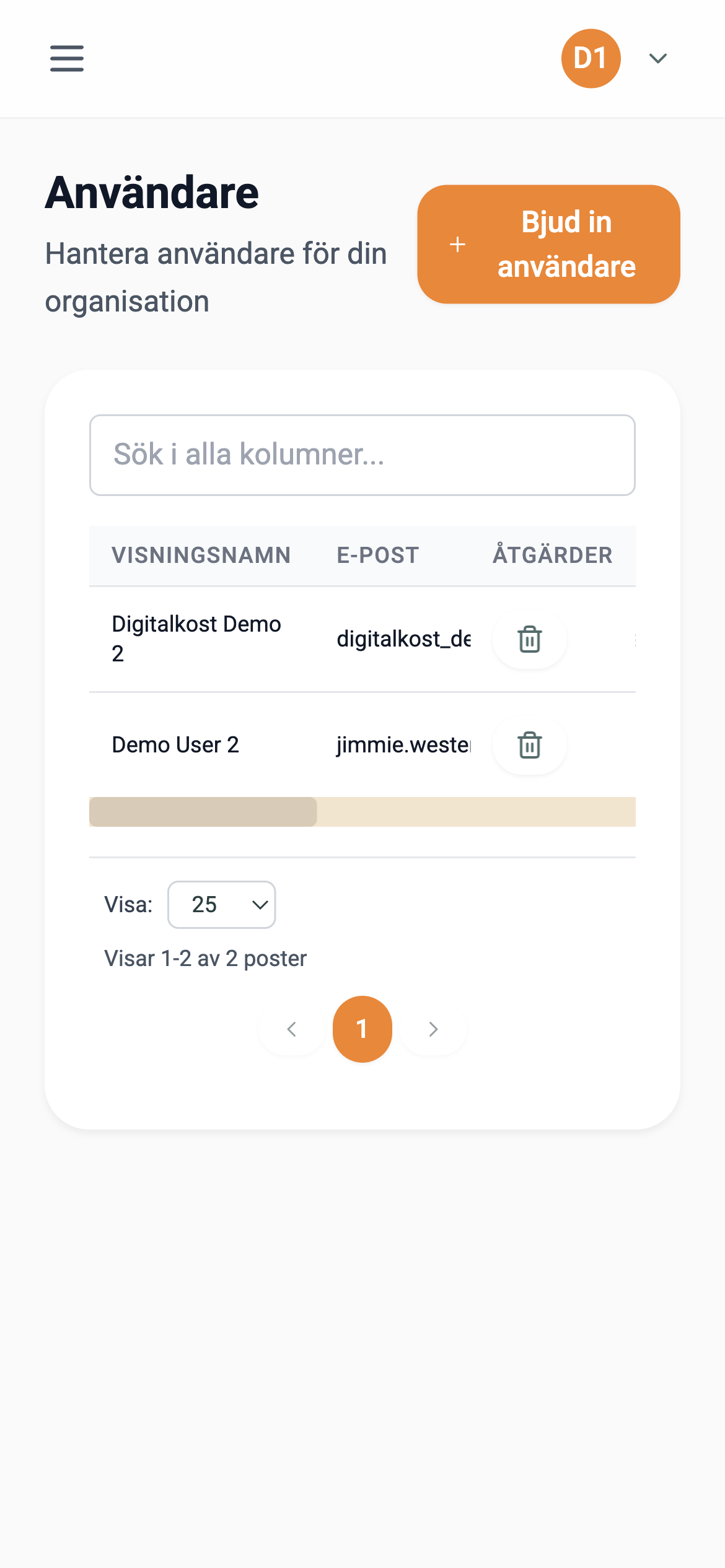 Användarlista – mobilvy