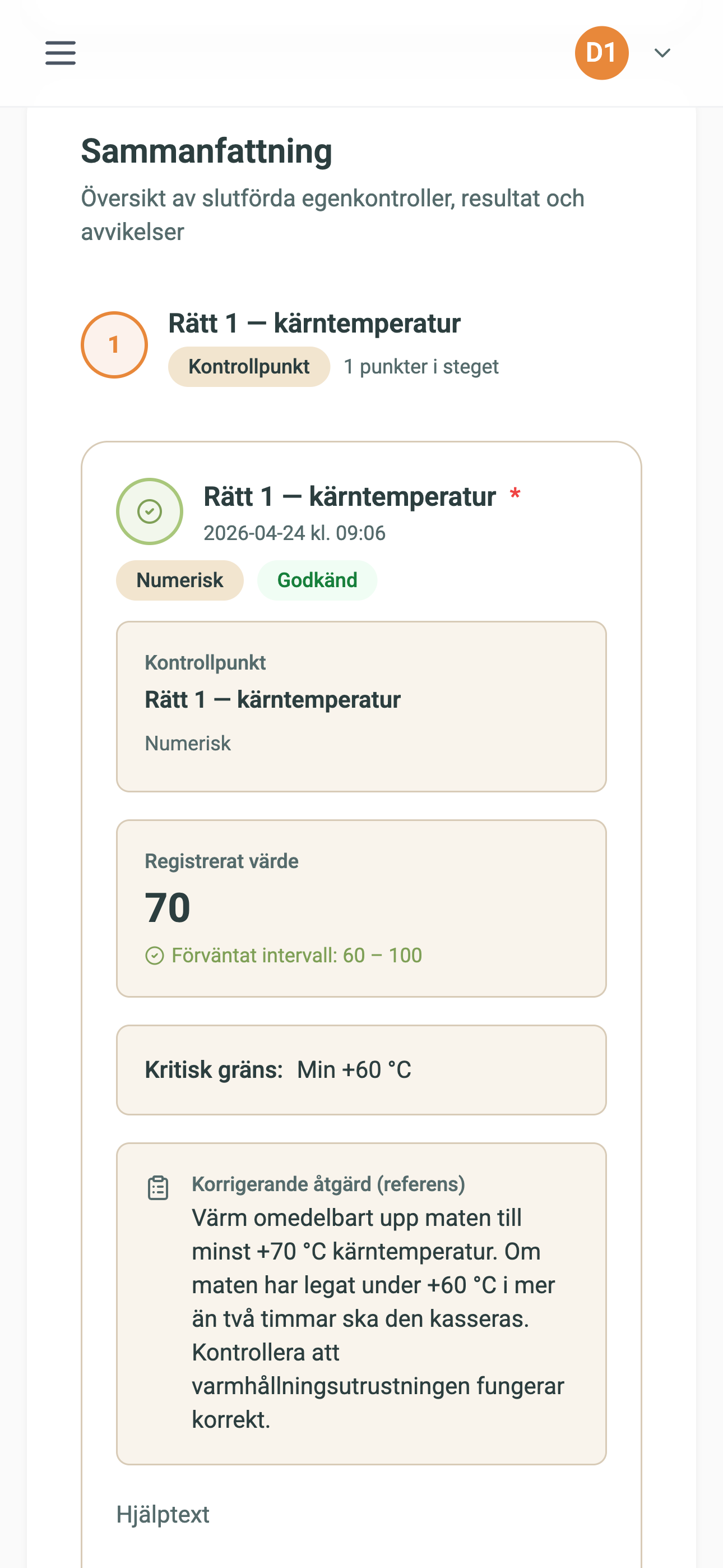 Körningsdetalj med steg – mobilvy