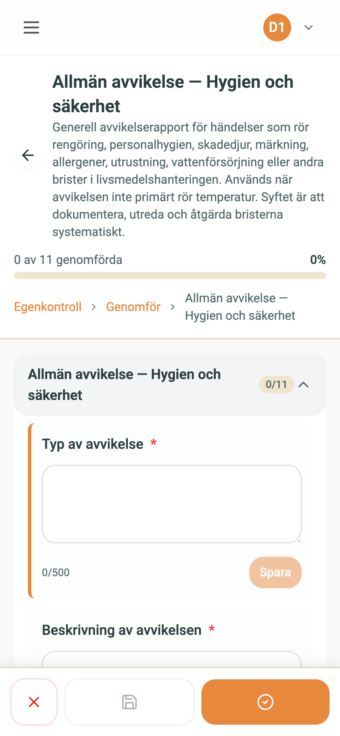 Pågående kontrollkörning – mobilvy