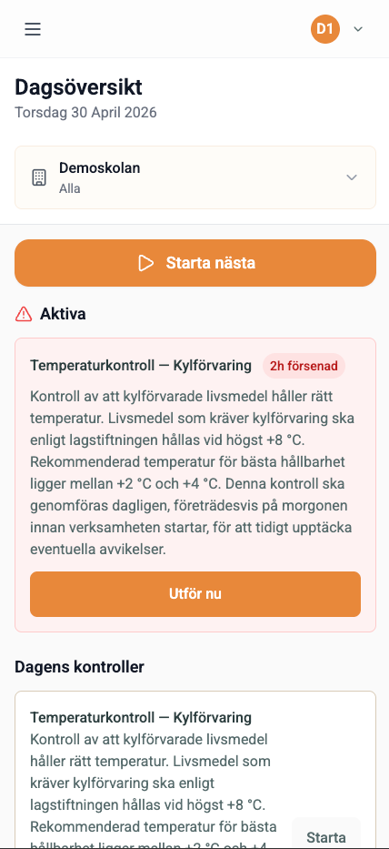 Daglig temperaturkontroll – dagens uppgifter mobilvy