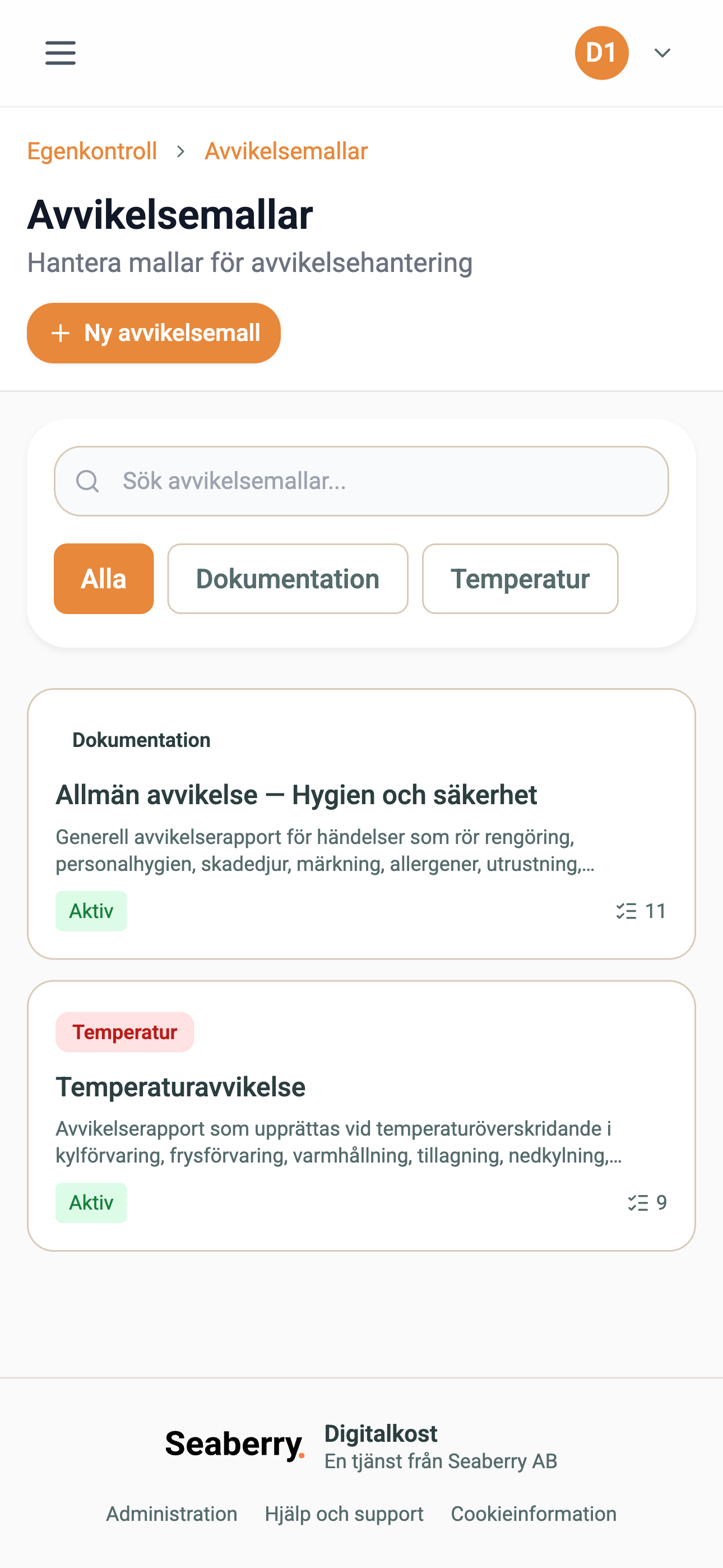 Avvikelselista – mobilvy