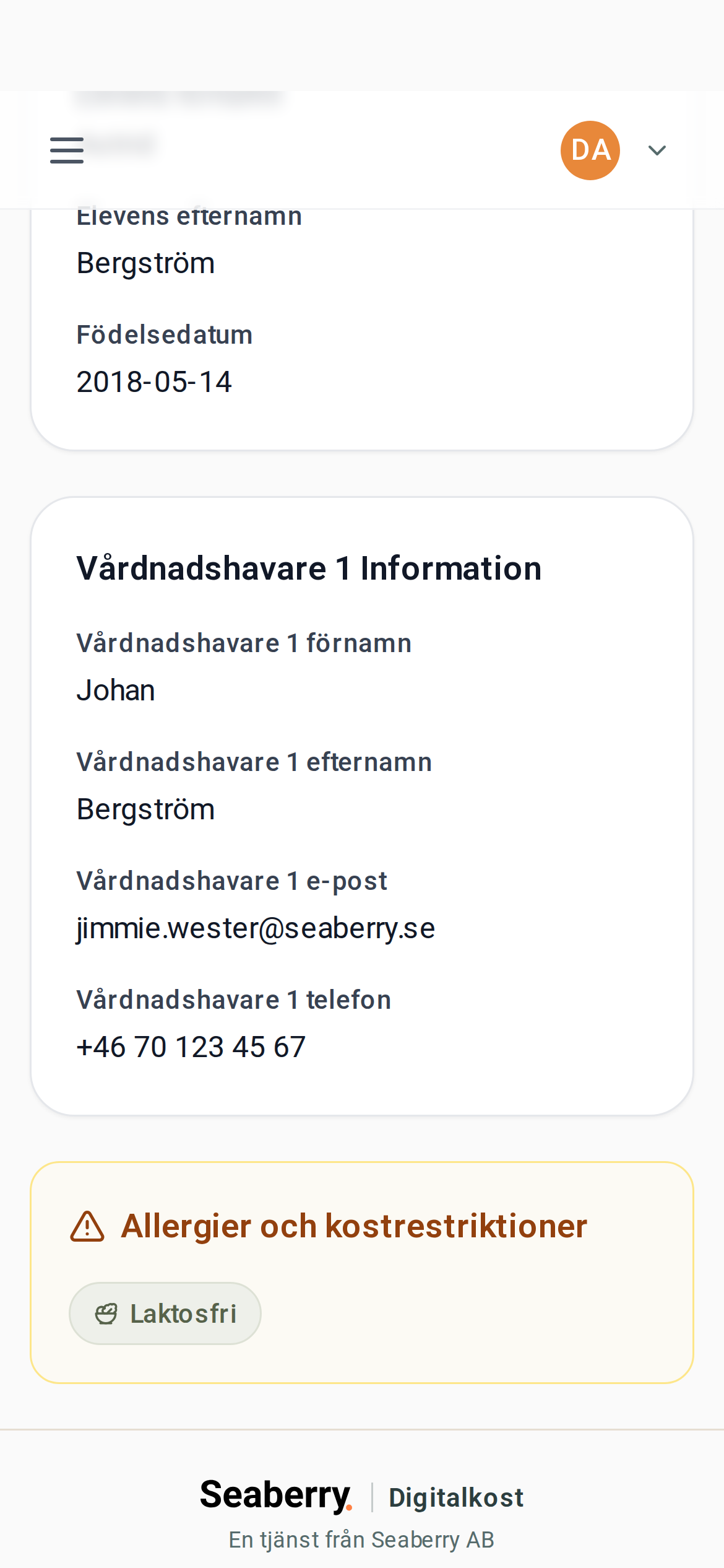 Detaljvy för en ansökan – mobilvy